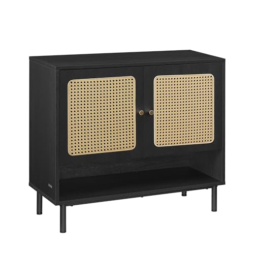 VASAGLE Shoe Cabinet, 3-Tier Shoe Storage Organizer, Shoe Shelf with Rattan-Look Doors, Height-Adjustable Shelf, Freestanding Cabinet, Steel Legs, Boho Style, Oak Beige ULBC049N01