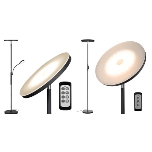 Dimunt LED Floor Lamp, Modern Floor Lamps for Living Room Bright Lighting, 27W/2000LM Dimmable Standing Lamp with Reading Light, Remote & Touch Control, Tall Lamp for Bedroom Office- Brown