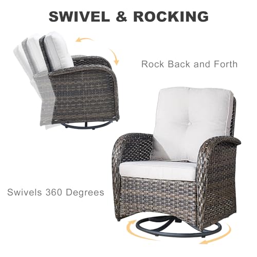HUMMUH 6-Piece Patio Furniture PE Wicker Outdoor Conversation Set,All-Weather Rattan Swivel Rocker Chairs Outdoor Couch Ottomans for Backyard,Poolside,Deck