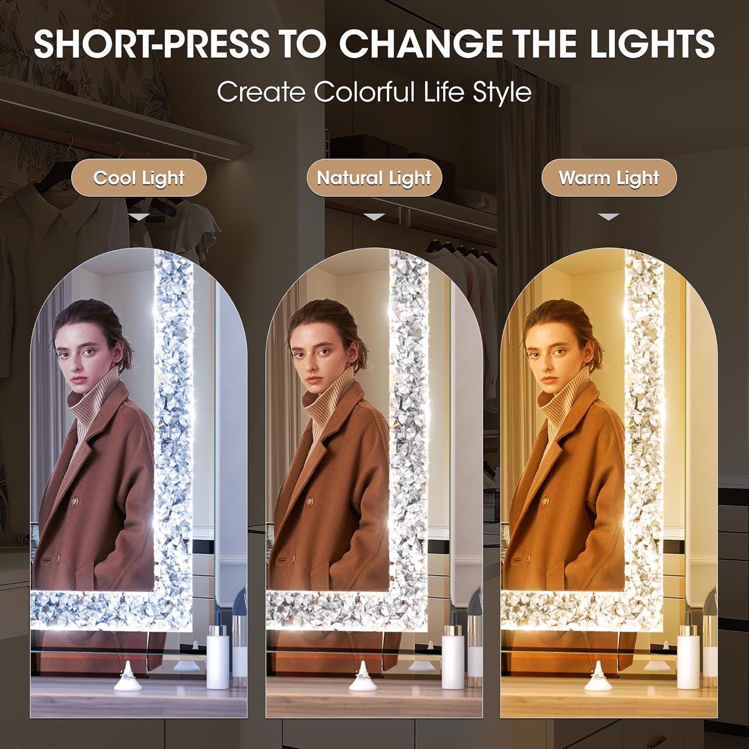 Hasipu Vanity Mirror with Lights and Crystal Diamond, 32