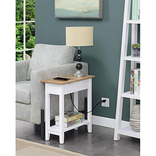 Convenience Concepts American Heritage Flip Top End Table with Charging Station and Shelf, Driftwood/White