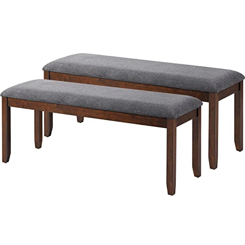 GORELAX Dining Bench Seat, Shoe Bench w/Linen Fabric Cushion, Piano Bench w/Non-Slip Foot Pad & Rubber Wood Leg, Upholstered End of Bed Bench, Bedroom Hallway Entryway Bench, Dark Grey (1)