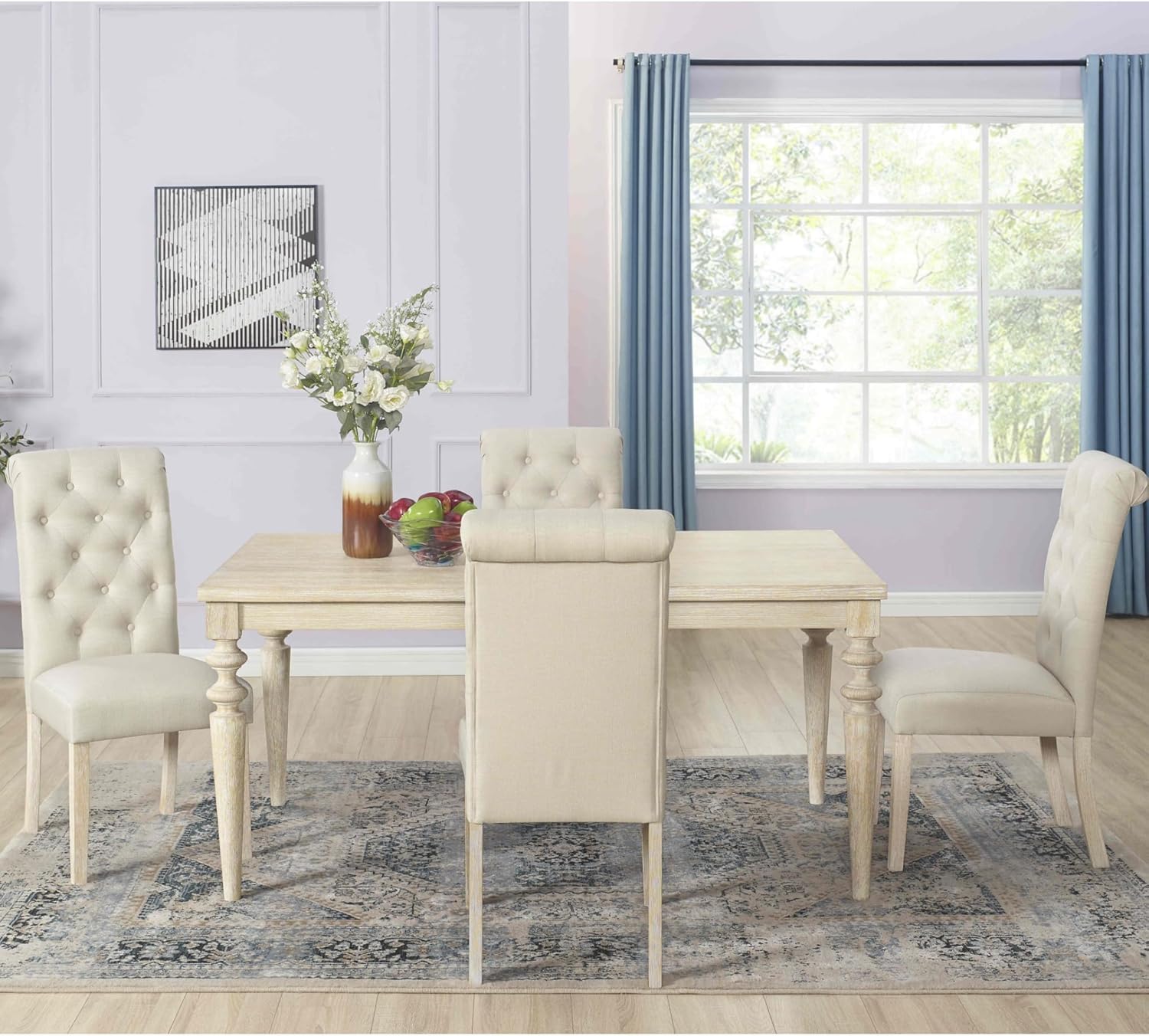 Stylish 5-Piece Middle Ages Solid Wood Dining Table Set with 4 Plush Chairs - Elegant Kitchen & Dining Room Furniture, Durable Design with Button Tufted Details, Easy Assembly