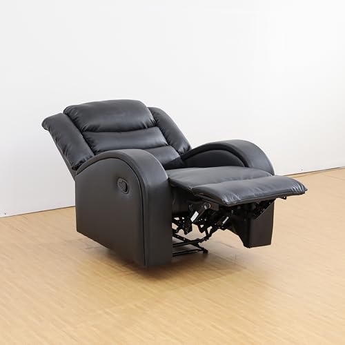 3 Pieces Sofa Set, with Storage Cup Holder, Bonded Leather Upholstery|Manual Reclining with Drop Down Table and Mid Console, 158.5, Black