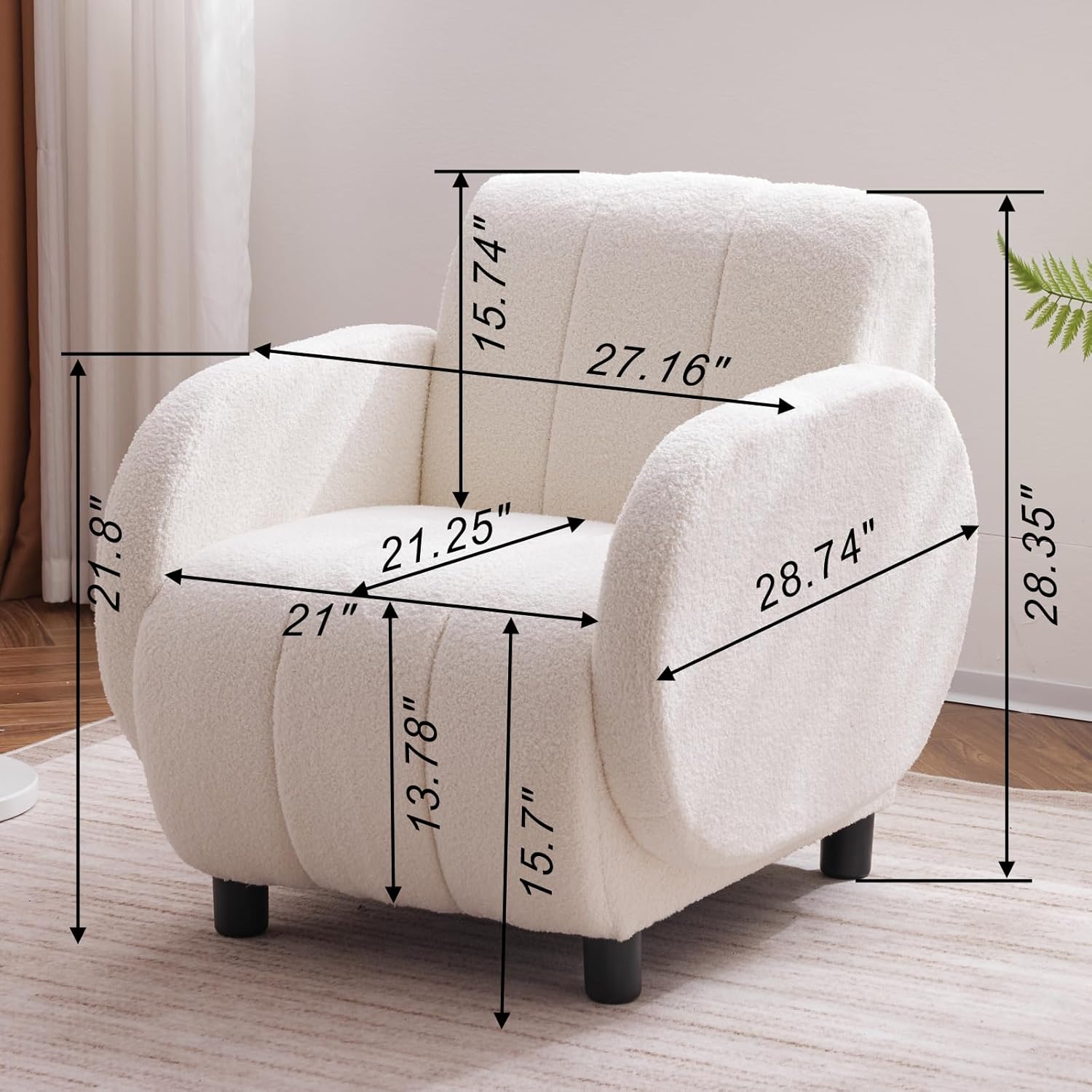 roomfitters Modern Fabric Upholstered Armchair | Teddy Velvet Reading Chair, Single Sofa for Living Room, Bedroom, Office Lounge Club Chair