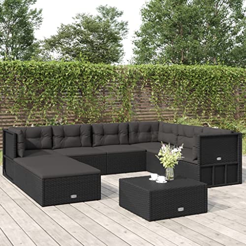 8 Piece Patio Lounge Set with Cushions Black Poly Rattan,Modern Patio Lounge Set with Adjustable Seat for Relaxing Comfort Furniture Sets for Patio, Lawn & Garden