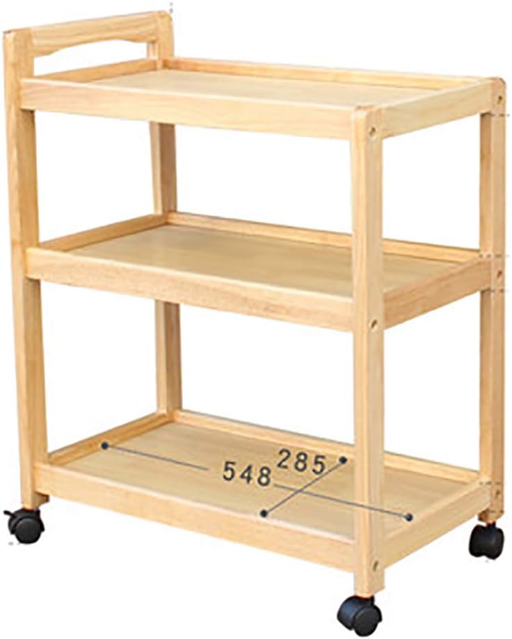 Serving Trolley, Storage Kitchen Cart, Vintage Style Home Commercial 3 Tiers Kitchen Serving Trolley with Wine Rack (Light Color)