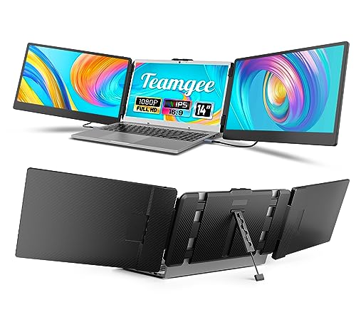 Teamgee Laptop Screen Extender, 12” Portable Monitor for Laptop FHD 1080P Glare-Free IPS Dual Screen, Works with Mac Windows Android Chrome Linux, Fits 13”~16.5” Laptops, Built-in Speakers & HDR