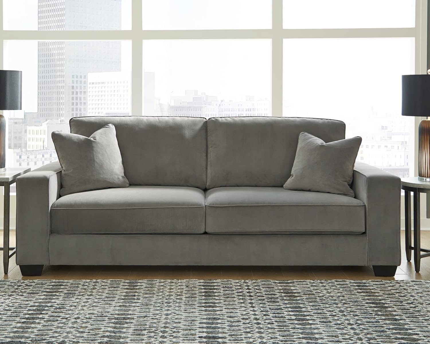 Signature Design by Ashley Angleton Modern Sofa with Reversible Cushions for Living Room, Light Gray