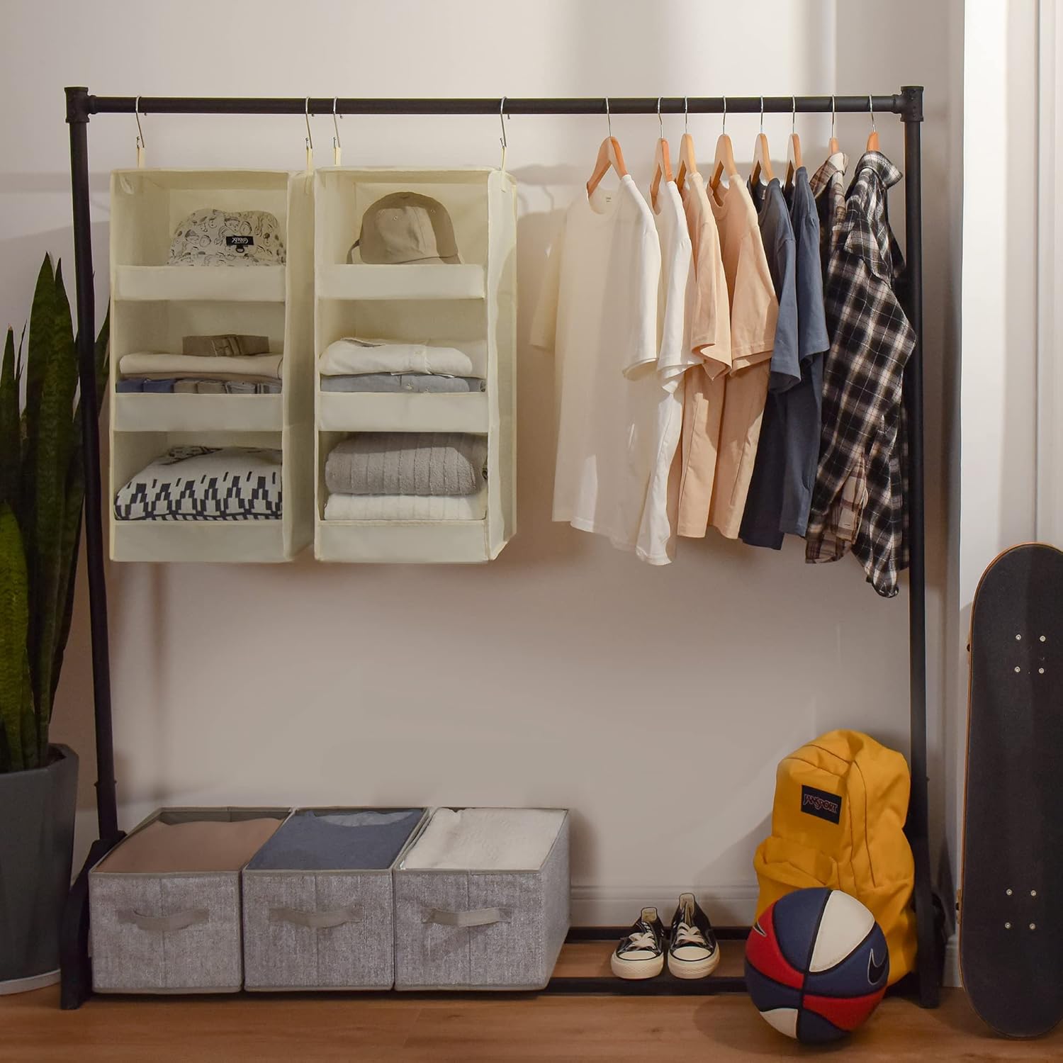 GRANNY SAYS Bundle of 2-Pack Hanging Organizer for Wardrobe & 3-Pack Trapezoid Storage Bins