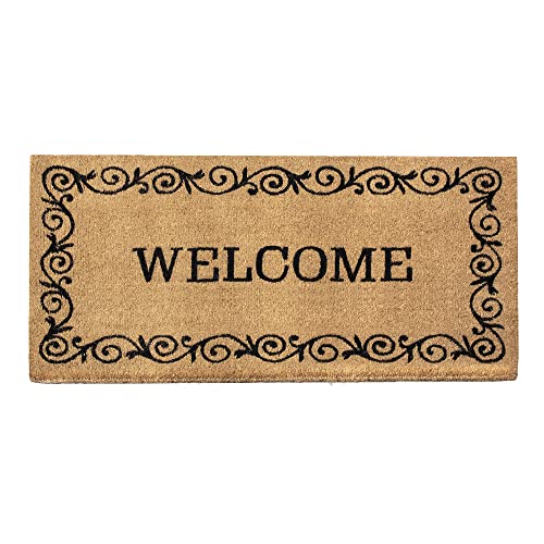Landia Home Front Door Mat with Welcome Design, 100% Pure Coconut Coir, Indoor and Outdoor Entrance Use, 36
