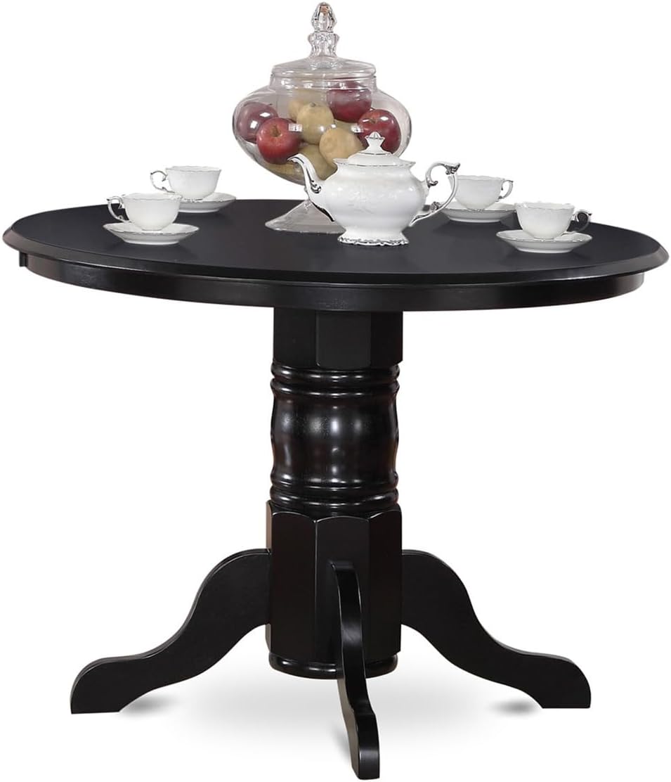 Renaissance Romance Furniture - A Wooden Dining Table Set f 4 Wonderful Dining Room Chairs, Mineral Blue Color & A Stunning 42-Inch Round Wooden Dining Table Using Black Color