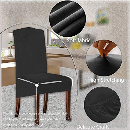 Velvet Plush XL Dining Chair Covers, Stretch Chaircover, Spandex High Chairs Protector Covers Seat Slipcover with Elastic Band for Dining Room,Wedding, Ceremony, Banquet (Teal Green, Set of 4)