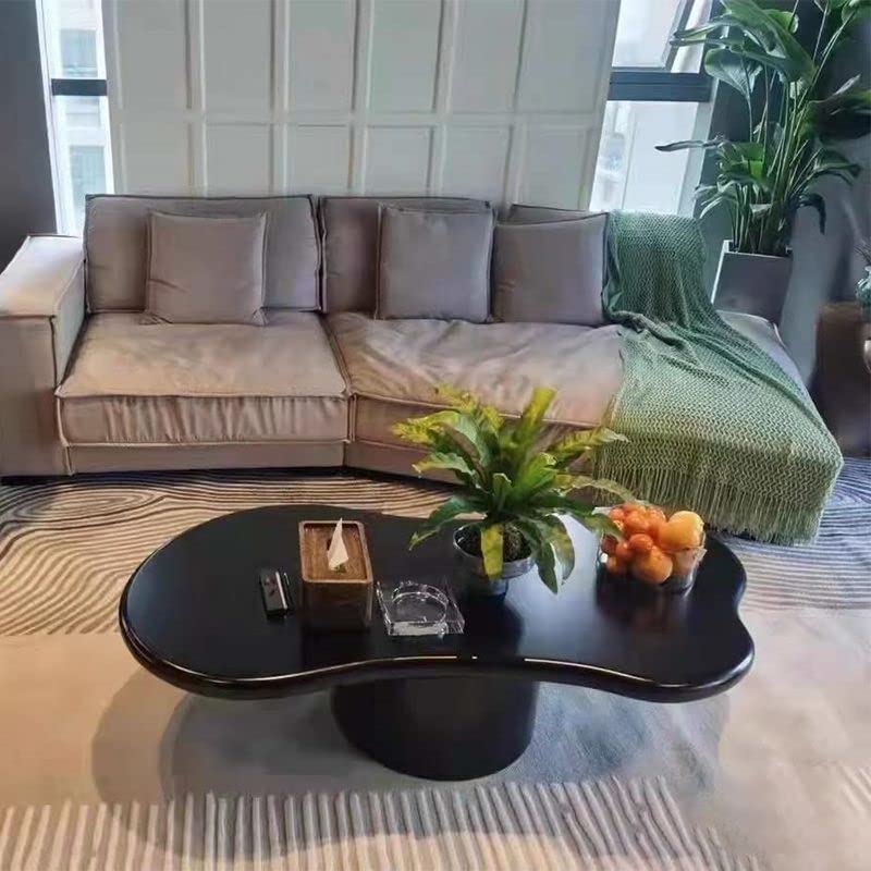 CraftThink Coffee Table, Modern Scandinavian Solid Wood Cocktail Table 1 Legs End Table Coffee Table for Living Room - Light Khaki 47