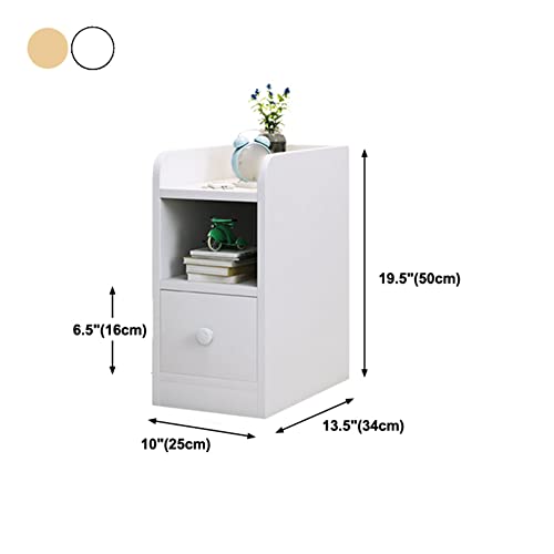 Modern Nightstand with Storage Drawer Natural Wood End Side Table Long Narrow Bedside Table for Small Spaces - 7.8