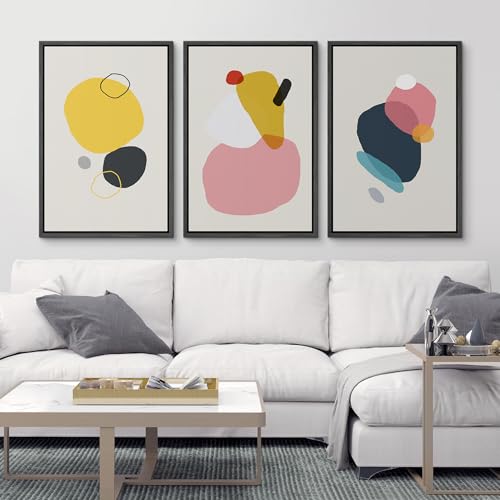SIGNFORD Framed Wall Art Print Set Pink, Gray, Red & Yellow Transparent Blots Abstract Shapes Digital Art Modern Art Contemporary Colorful for Living Room, Bedroom, Office - 24