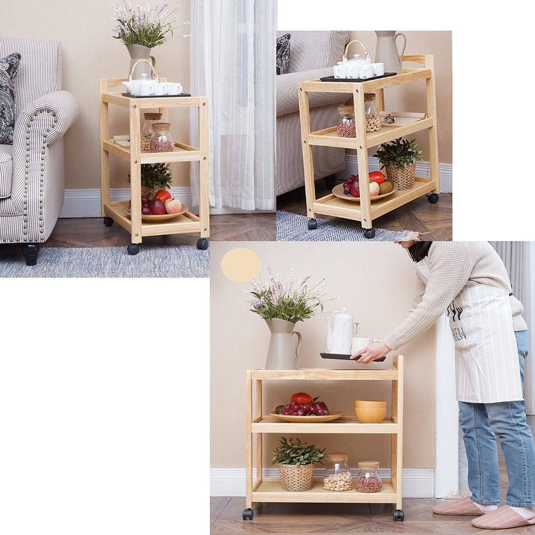 Serving Trolley, Storage Kitchen Cart, Vintage Style Home Commercial 3 Tiers Kitchen Serving Trolley with Wine Rack (Light Color)