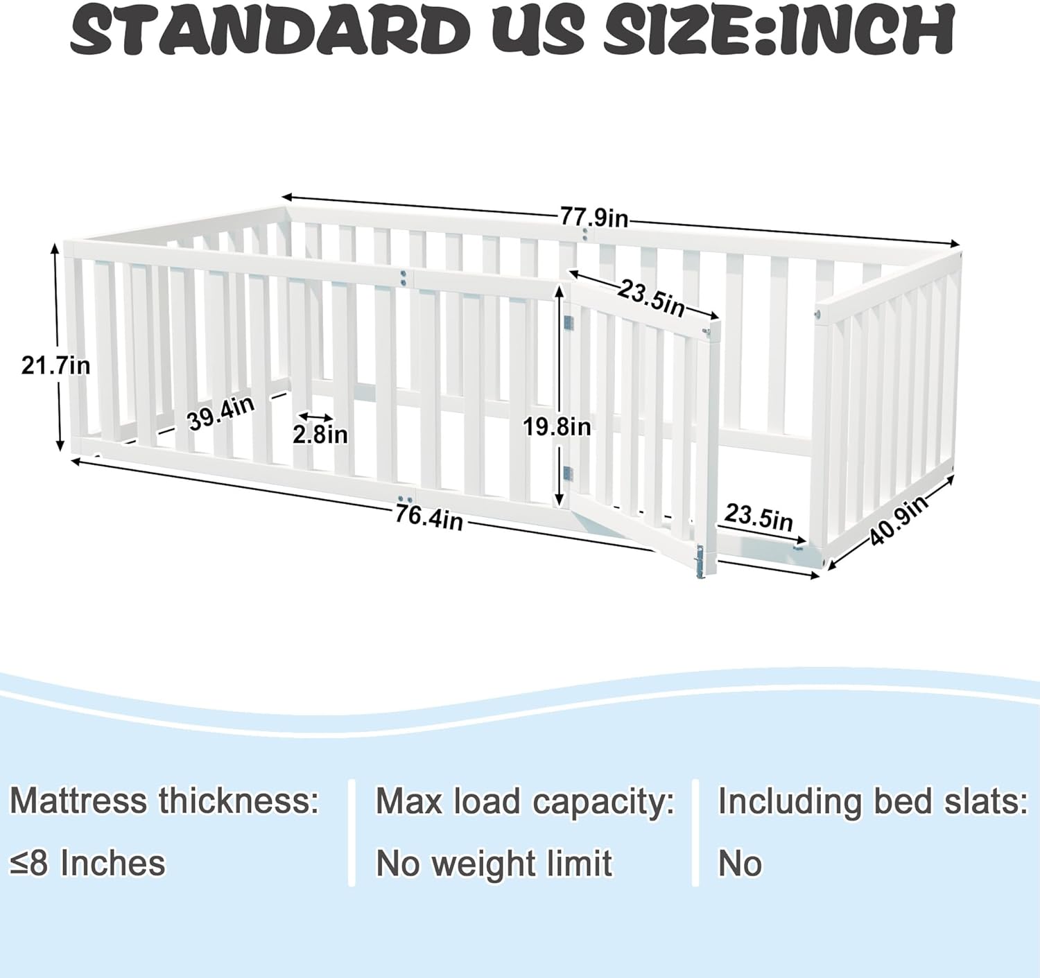 Floor Bed, Wood Montessori Floor Beds with Guardrails & Detachable Door, Multifunctional Montessori Bed Frame for Boys Girls, Standard Size, No Weight Limit, Easy Assemble