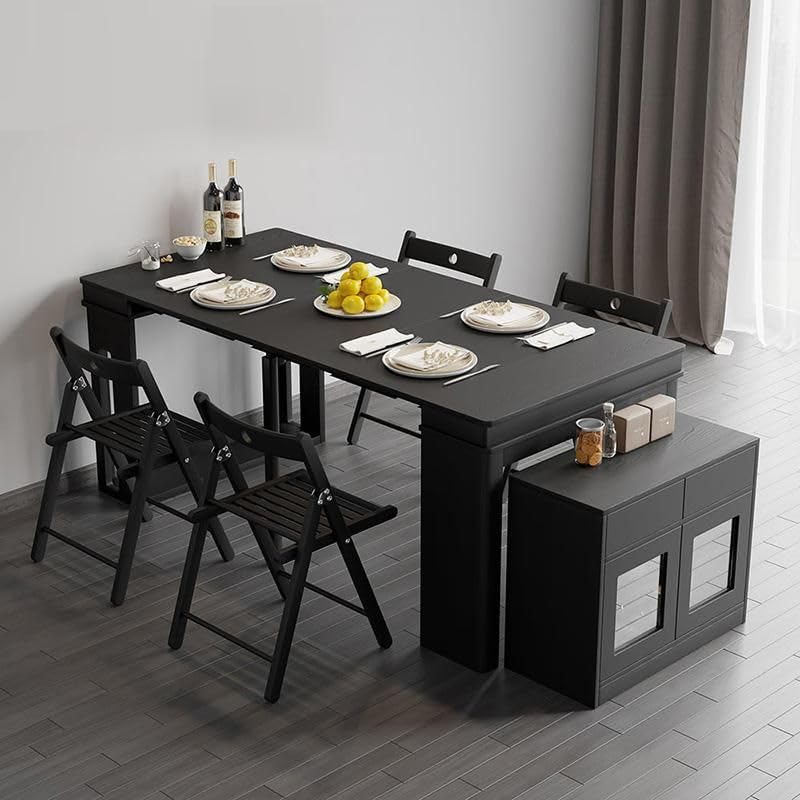 Extendable Modern Dining Table with Storage in White Rectangular Sideboard, 70.9*29.5*33.9 inches