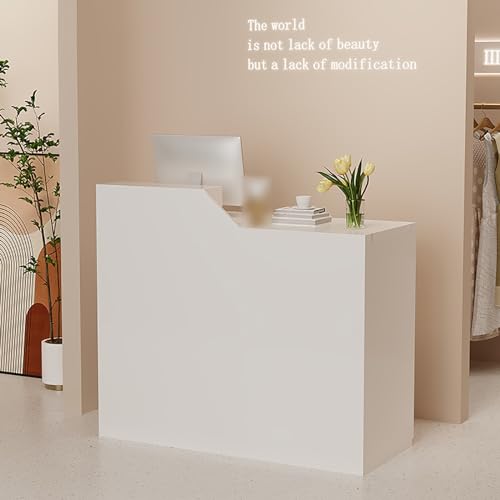 Retail Checkout Counter Front Desk Reception Counter Retail Counter Reception Counter Table with Drawers Modern Welcome Desk for Lobby Beauty Salon Clothing Store Milk Tea Shop.(White+stone grain)