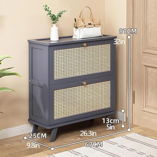 Shoe Storage Cabinet For Entryway, Rattan Slim Shoe Storage, 1/2/3 Flip Drawer Shoe Cabinet Rattan Shoe Cabinet Organizer Freestanding Wooden Shoe Rack Storage Cabinet For Entryway Hallway Bedroom(Col