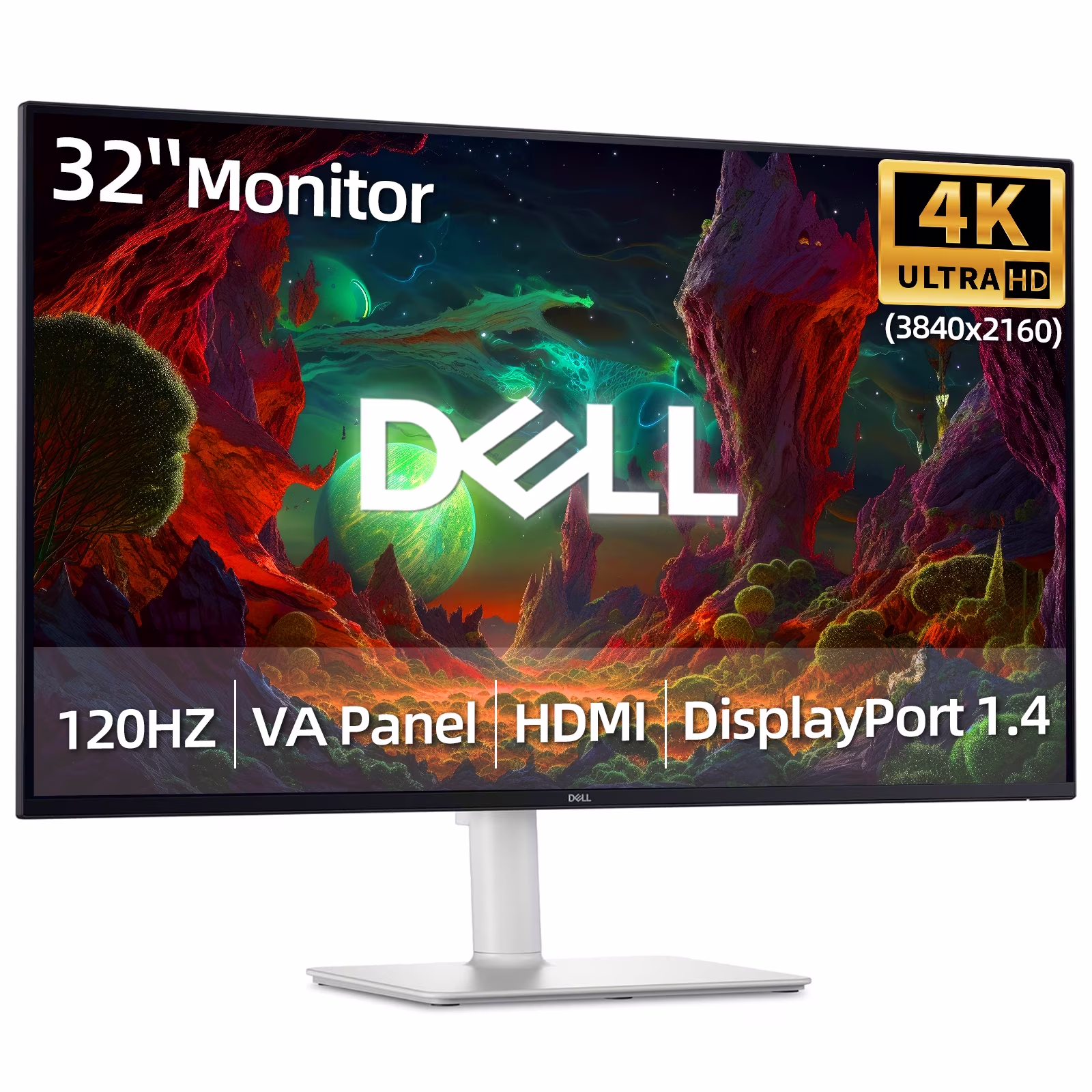 Dell S32 Series 32-inch 4K UHD (3840x2160) 120Hz VA Monitor with AMD FreeSync Premium, 99% sRGB, HDR Ready, Height/Tilt/Swivel/Pivot Stand, DisplayPort/HDMI, Ash White