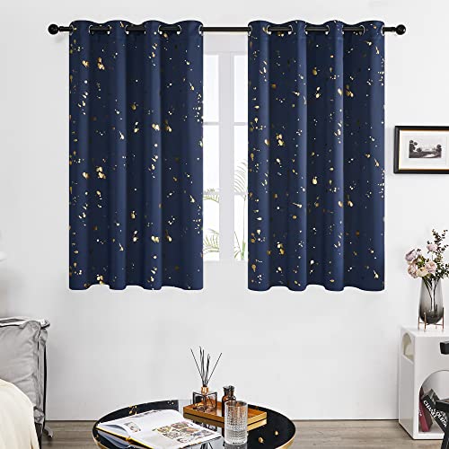 Deconovo Modern Designer Series Bedroom Curtains 2 Panels Set, 72 Inch Length Long Curtains for Sliding Glass Door, Silver Geometric Printed Blackout Curtains for Kid's Room, 42W x 72L, Beige