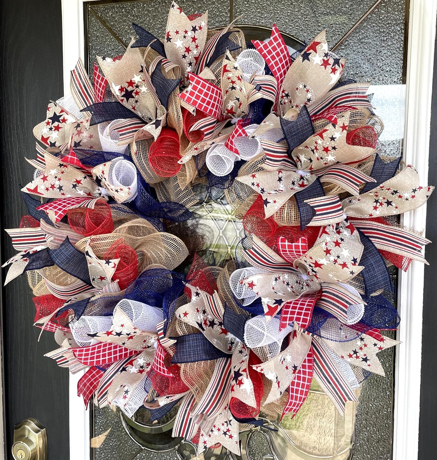 Patriotic 4th of July Country Stars Deco Mesh Front Door Wreath, Home Decor, Front Door Wall Entryway, Patio Porch Garden, Living Room Bedroom Wall Decoration, Handmade Handcrafted