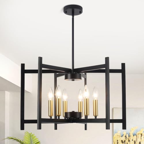 22” Modern Dinning Room Light Fixtures Over Table,Black Kitchen Chandelier for Dinning Room, Rustic Chandelier for Living Room,Modern Industrial Chandelier for,Entryway,Foyer (E12 Bulb)
