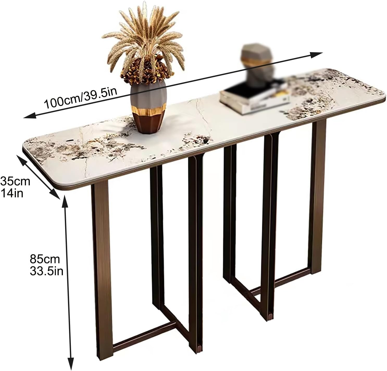 Modern Entryway Table, Narrow Entryway Table Behind Sofa, with Geometric Metal Base, for Entrance, Hallway, Entryway, Living Room, Easy Assembly