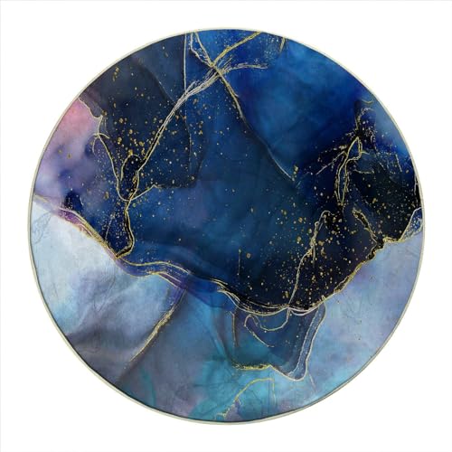 Round Rug 39 in Blue Purple Office Chair Mat for Carpets Marble Office Floor Protector Office Chair Mat with Lip for Carpets