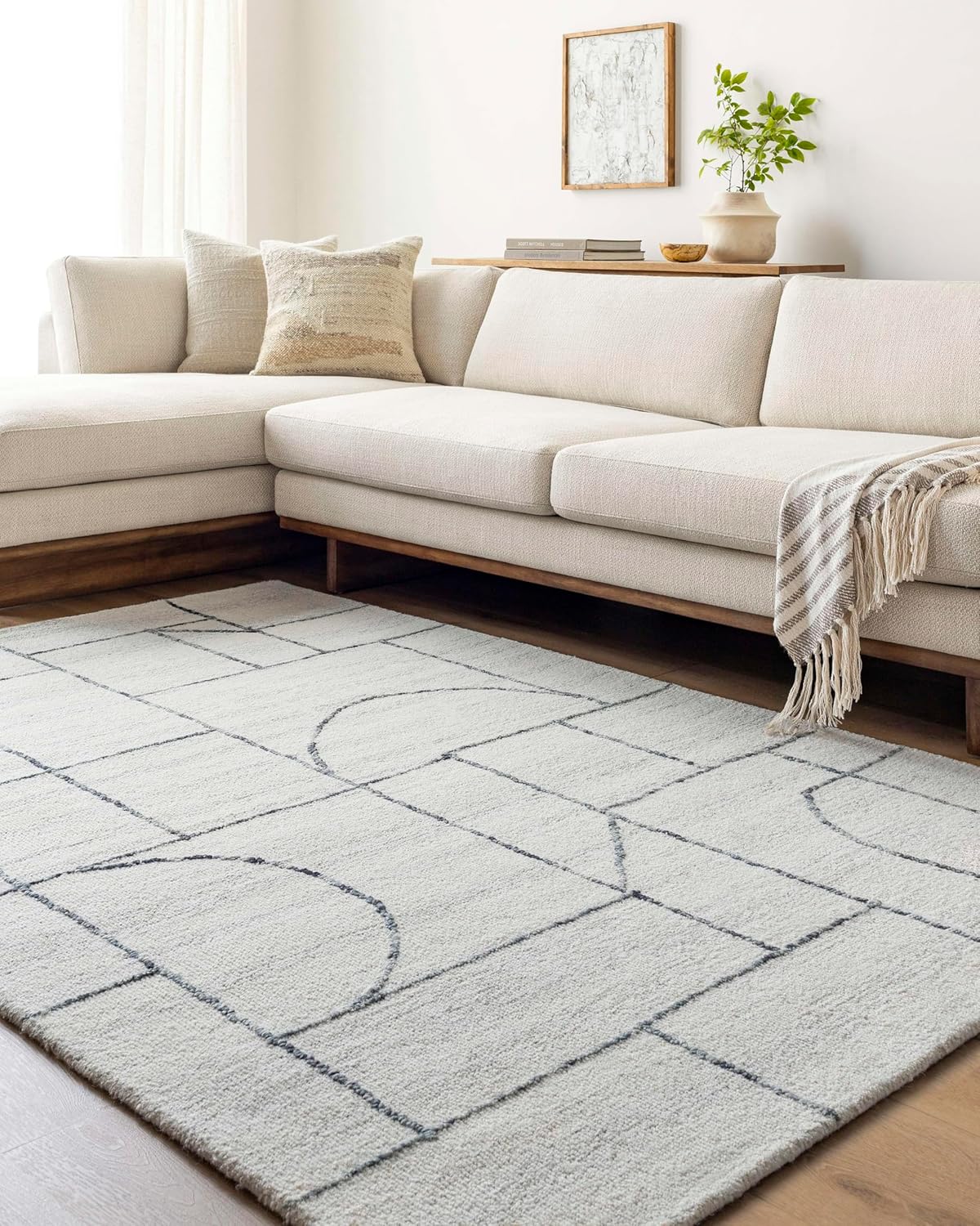 Mark&Day Wool Rugs, 9x12 Tyerra Modern Cream/Light Slate Area Rug, Grey Cream Carpet for Living Room, Bedroom or Kitchen (9' x 12')