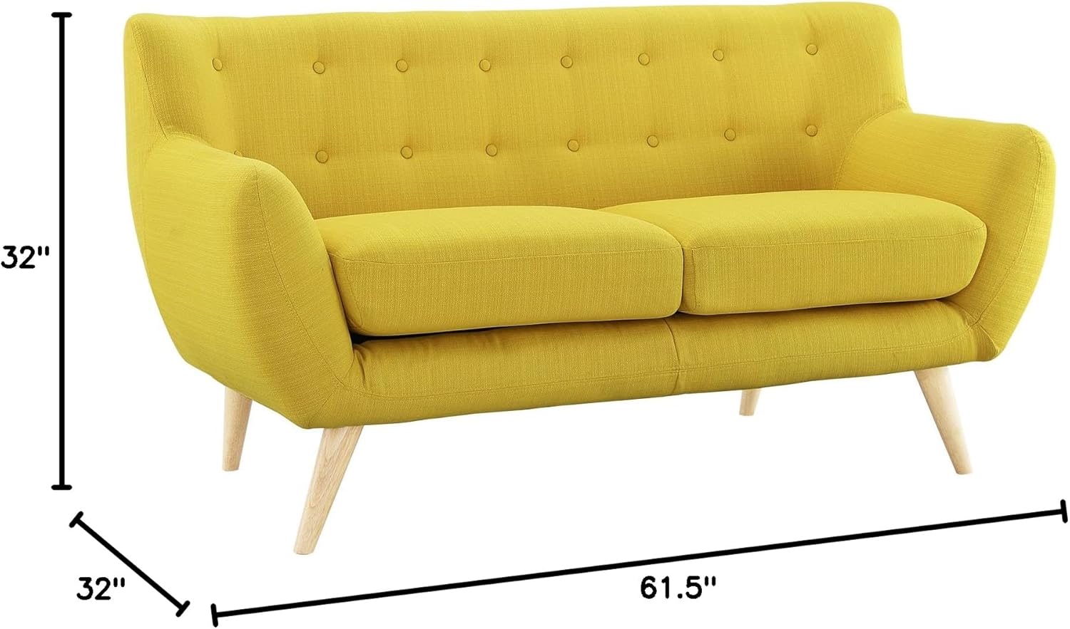 Modern Contemporary Loveseat, Yellow Fabric