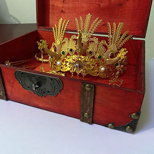 Flylin Vintage Wooden Storage Box With Lock, Treasure Jewelry Chest Decorative Treasure Jewelry Chest Wooden Storage and Decorative Box Home Decoration Jewelry Storing Storage Organizer (Grey)