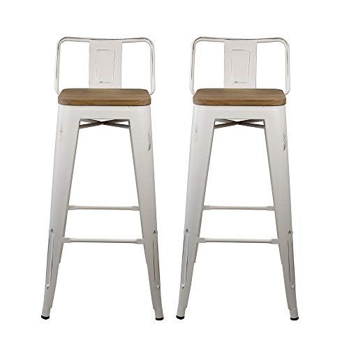 GIA 30-Inch Low Back Stool with Wooden Seat, Antique Black/Dark Wood, 2-Pack