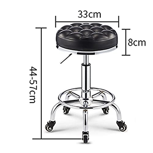 Round Rolling Stool Beauty Stools Chair Adjustable Height Chrome Steel Bar Stool Round Cushion, Salon Rolling Stool Swivel Chair On 5 Wheels, PU Leather Counter Stools Shop Work Stool with