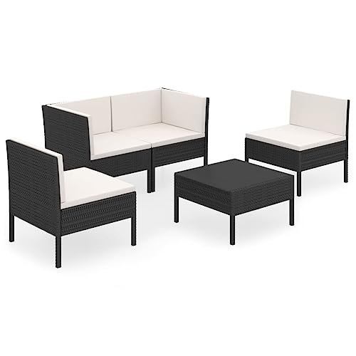 5 Piece Patio Lounge Set with Cushions Poly Rattan Black,Relaxing Outdoor Lounge Set: WeatherResistant Rattan Furniture for Gardens and Patios Patio Furniture, Outdoor Furniture Sets