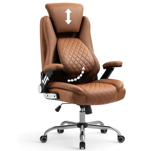 YAMASORO Ergonomic Executive Office Chair White High Back Leather Computer Desk Chairs with Wheels and Arms, Adjustable Headrest and Lumbar Support