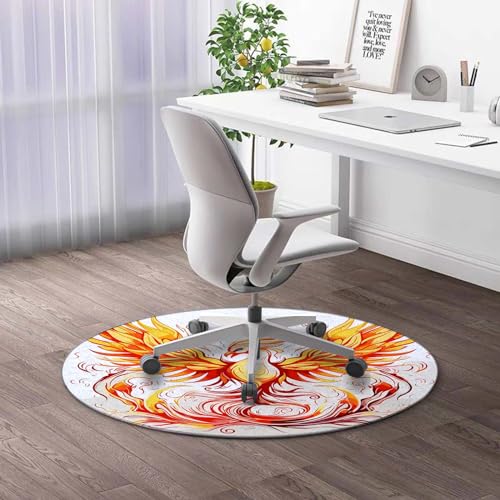 Round Rug 44 in Watercolor Floral Office Desk Chair Mat Blue White Chair Mat for Plush Pile Carpets Chair Mat for Carpeted Floor Low Pile Office