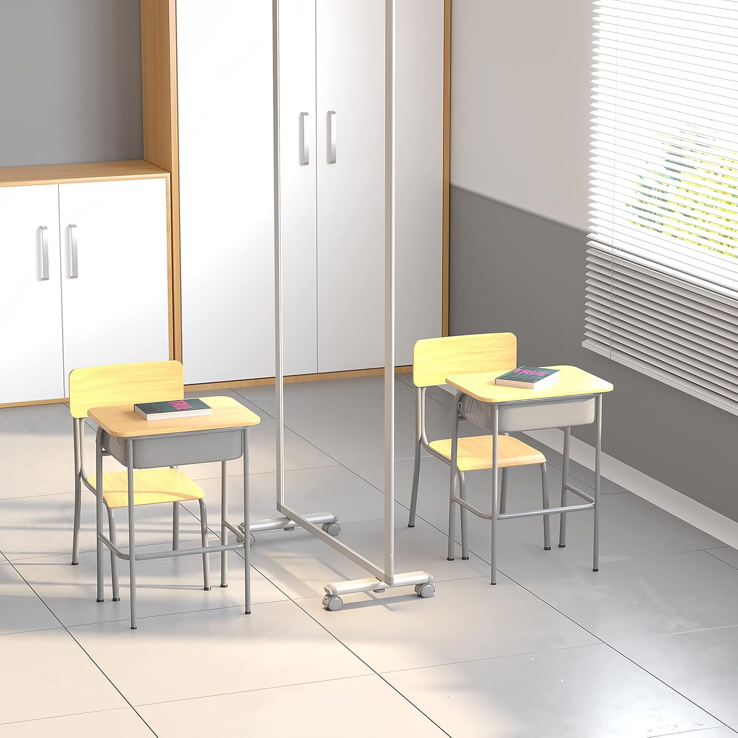 BizChair Mobile Freestanding Clear Room Divider Partition Portable Roll Up Banner Sneeze Guard for Offices, Restaurants, Lobbies and Other Public Areas