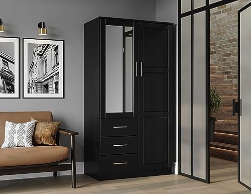 Palace Imports Metro 100% Solid Wood Wardrobe with Mirror, Mocha, 37.75