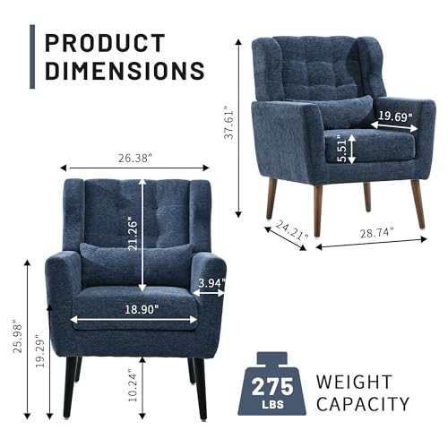 Mid Century Modern Accent Chair for Living Room,Accent Arm Chair,Chenille Fabric Comfy Chair,Colorful Lounge Chair with Wood Legs for Bedroom,Vanity,Reception (Orange, Set of 1)