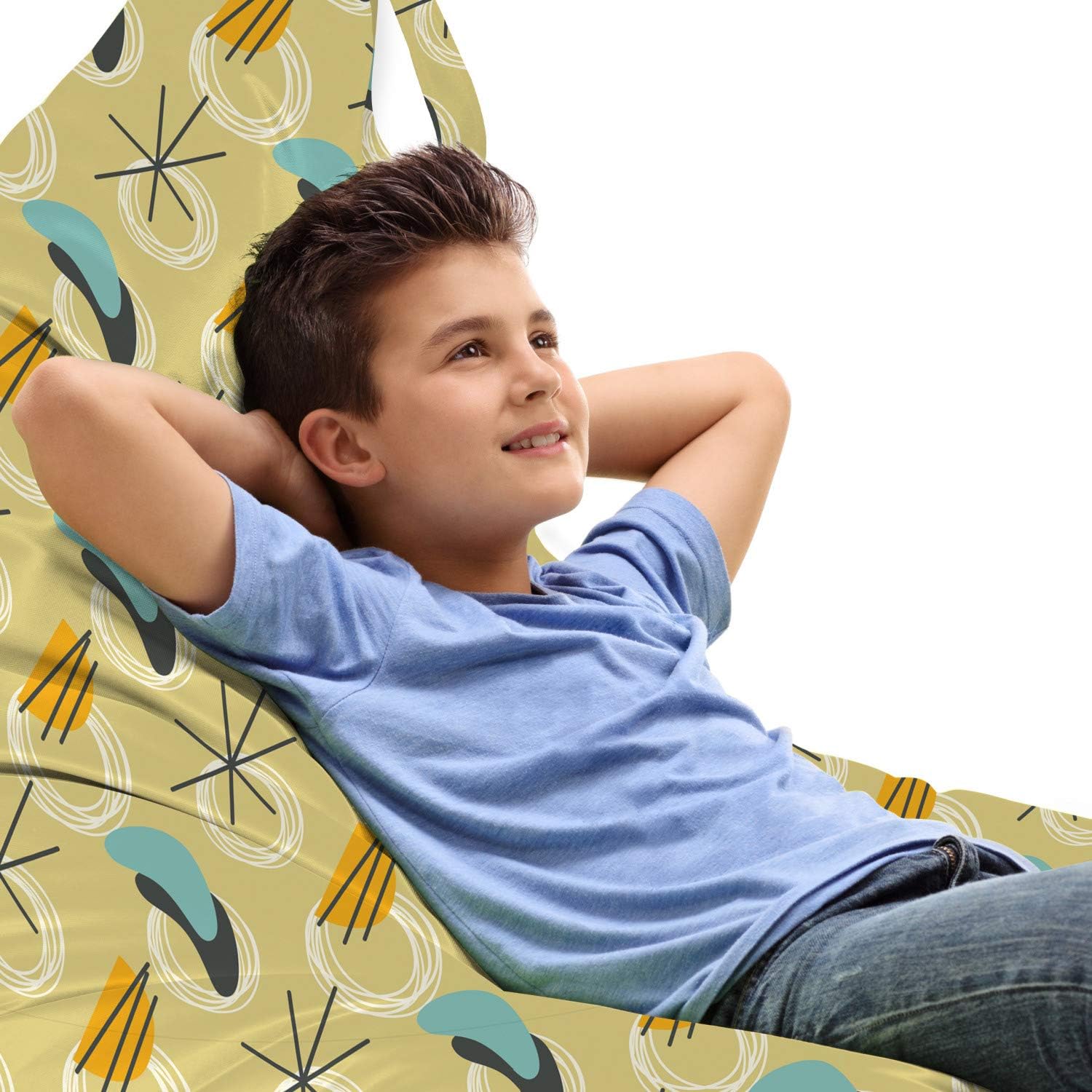 Ambesonne Mid Century Lounger Chair Bag, Modern Abstract Motifs for Fashion in Repeated Pattern Art Print, High Capacity Storage with Handle Container, Lounger Size, Pale Camel and Multicolor