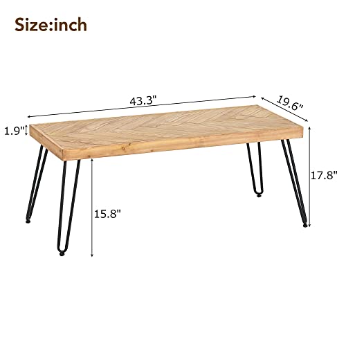 Modern Coffee Table, Easy Assembly Tea Table, Cocktail Table with w/Chevron Pattern & Metal Hairpin Legs for Living Room, Ash Wood Finished (Ordinary)