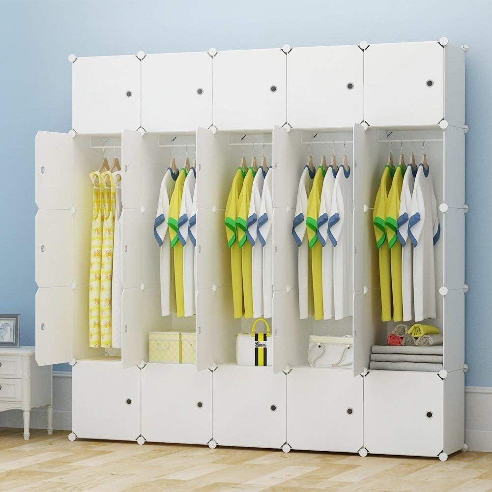 KOUSI Dresser Small Closet Wardrobe Drawer Storage for Clothes Small Wardrobe Storage for Small Spaces Clothes Storage Dresser, Capacious Customizable, White, (White, 25 Cubes -A)