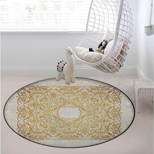Green White Round Chair Mat Floor Protector Non-Slip Floor Low Pile Desk Chair Mat Rolling Chair and Computer Desk Carpet Mat Nature Polka Dots Spirals Stripes Diameter 39.4 in