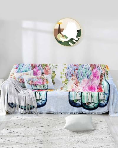 Ombre Floral Sofa Cover Couch Covers for 3-4 Cushion Couch Throw Couch Cover with Tassel Soft Sofa Slipcover Abstract Flowers Leaves Light Green Couch Furniture Protector for Dog Pet 71