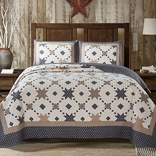 Virah Bella 3 Piece King Cabin Quilt Bedding Set - Creekside Bear - Rustic Country Reversible Patchwork Comforter Set with Decorative Pillow Shams