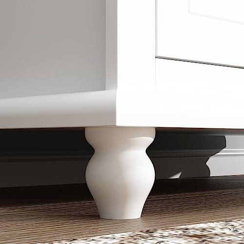 Hitow Tall Bookshelf White Bookcase with Glass Doors, Wooden Display Cabinet with 4-Tier Shelf & 2 Drawers, Pantry Cabinet for Home Office, Living Room, White (31.5”W x 15.7”D x 70.1”H)