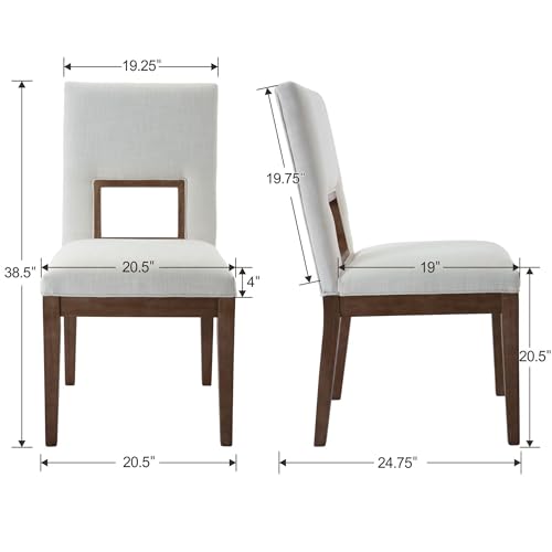Modern Farmhouse Dining Chairs with Open Back Set of 2 Upholstered Linen Wood Dining Room Chair with Back Wooden Chairs for Restaurant Dining Room Kitchen, White